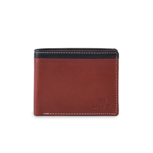 MARFIT Tan Genuine Leather Bifold Wallet for Men – Dual Tone Design with Black Top Panel, Coin Pocket, ID Window & Card Slots