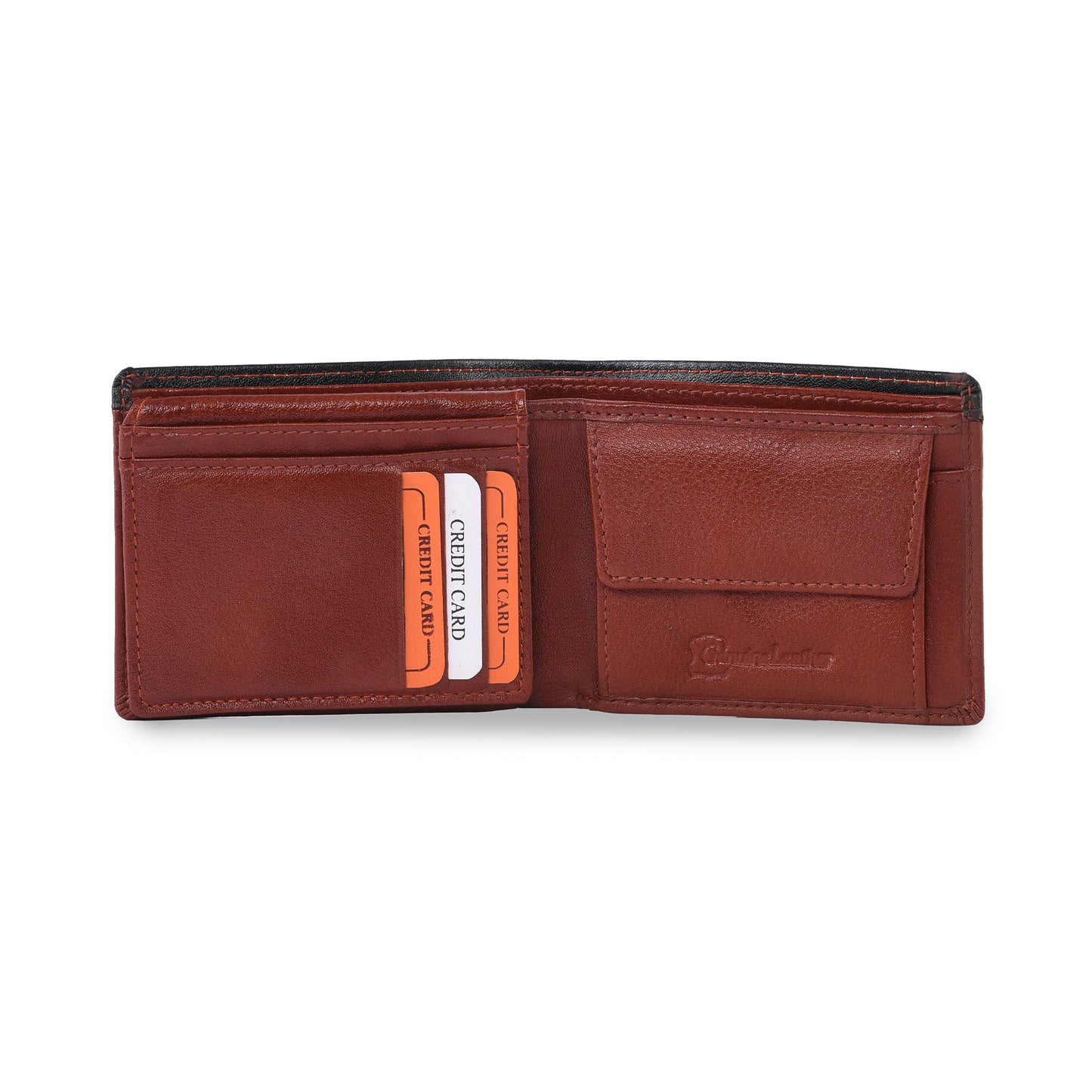 MARFIT Tan Genuine Leather Bifold Wallet for Men – Dual Tone Design with Black Top Panel, Coin Pocket, ID Window & Card Slots