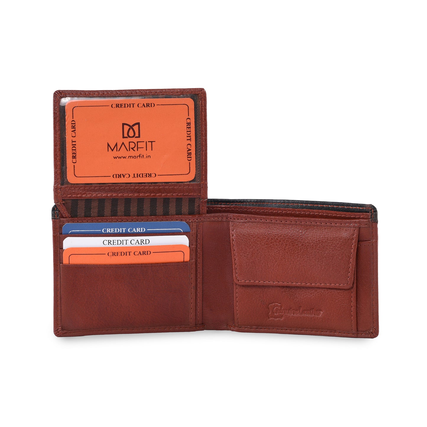 MARFIT Tan Genuine Leather Bifold Wallet for Men – Dual Tone Design with Black Top Panel, Coin Pocket, ID Window & Card Slots