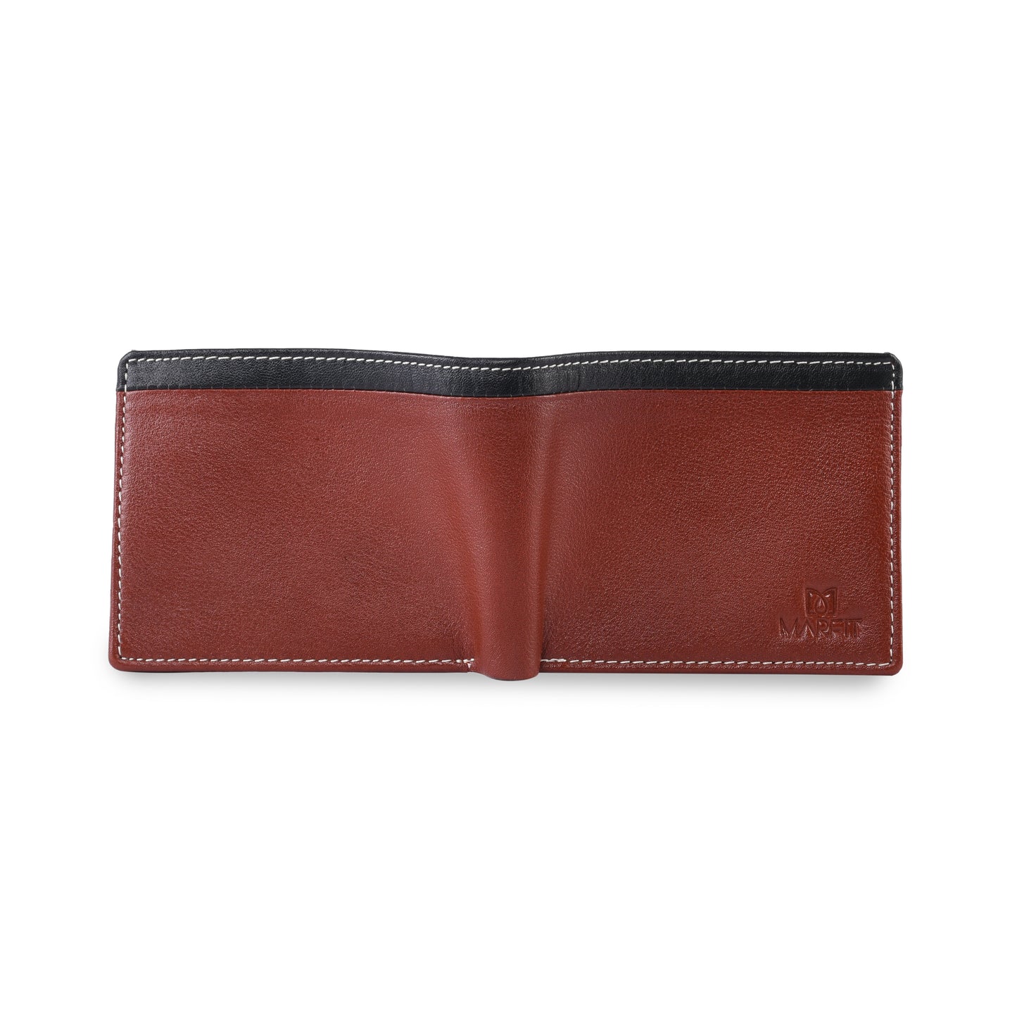 MARFIT Tan Genuine Leather Bifold Wallet for Men – Dual Tone Design with Black Top Panel, Coin Pocket, ID Window & Card Slots
