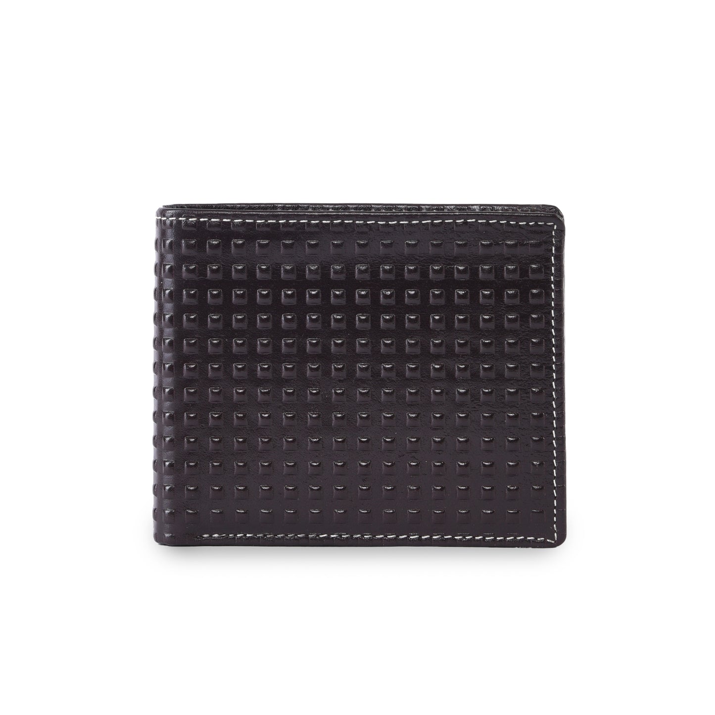 MARFIT Brown Genuine Leather Bifold Wallet for Men – Raised Embossed Grid Pattern, Coin Pocket, ID Window & Card Slots