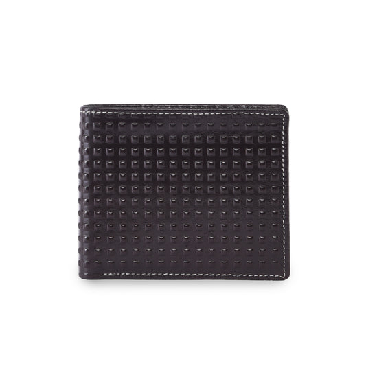 MARFIT Brown Genuine Leather Bifold Wallet for Men – Raised Embossed Grid Pattern, Coin Pocket, ID Window & Card Slots