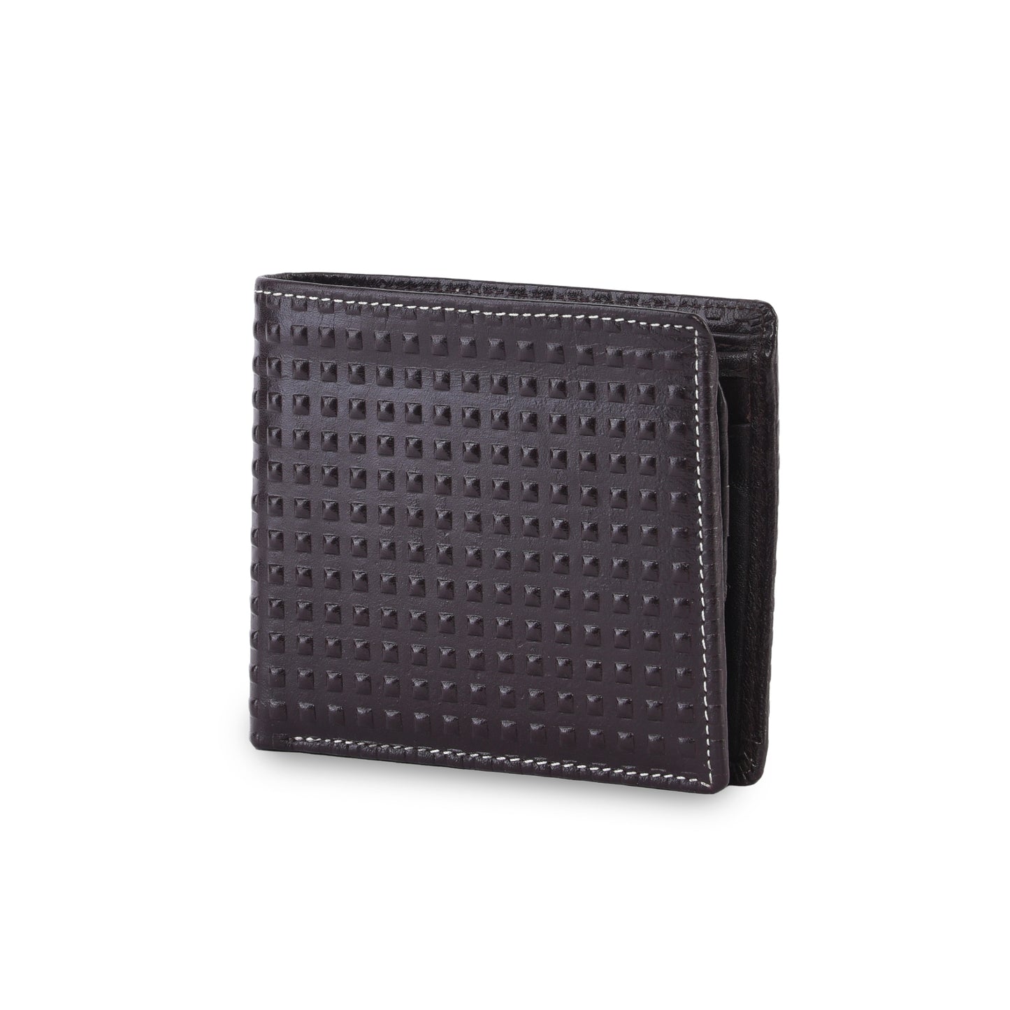 MARFIT Brown Genuine Leather Bifold Wallet for Men – Raised Embossed Grid Pattern, Coin Pocket, ID Window & Card Slots