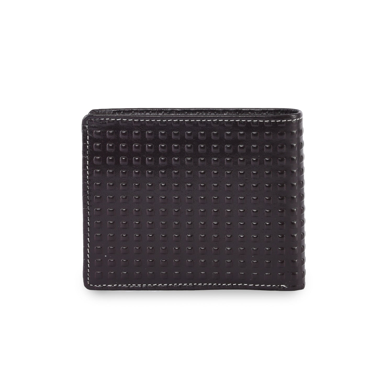 MARFIT Brown Genuine Leather Bifold Wallet for Men – Raised Embossed Grid Pattern, Coin Pocket, ID Window & Card Slots
