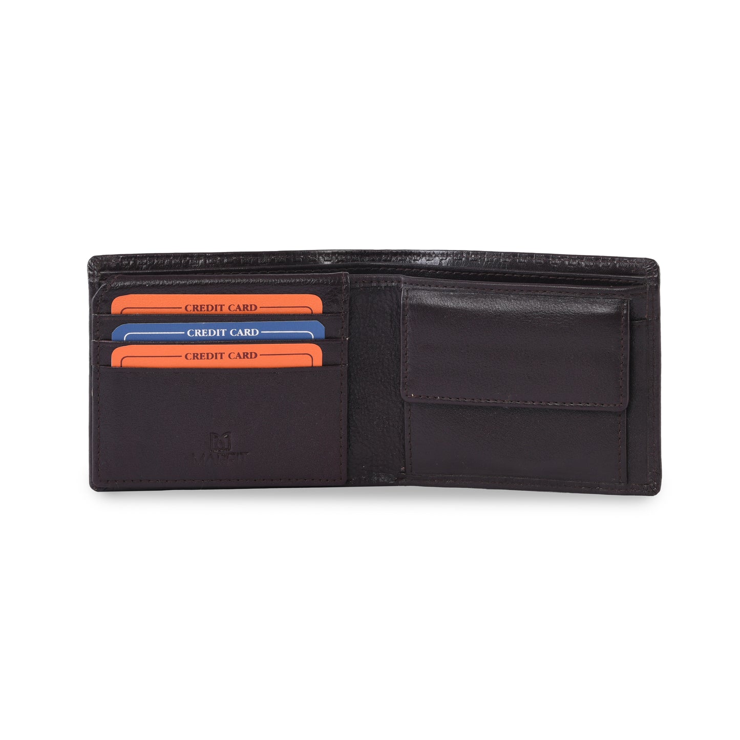 MARFIT Brown Genuine Leather Bifold Wallet for Men – Raised Embossed Grid Pattern, Coin Pocket, ID Window & Card Slots