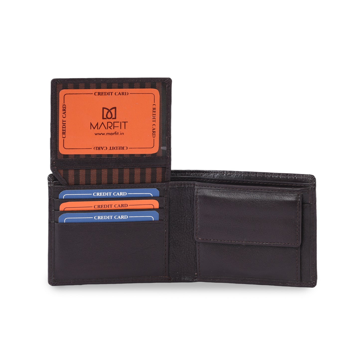 MARFIT Brown Genuine Leather Bifold Wallet for Men – Raised Embossed Grid Pattern, Coin Pocket, ID Window & Card Slots