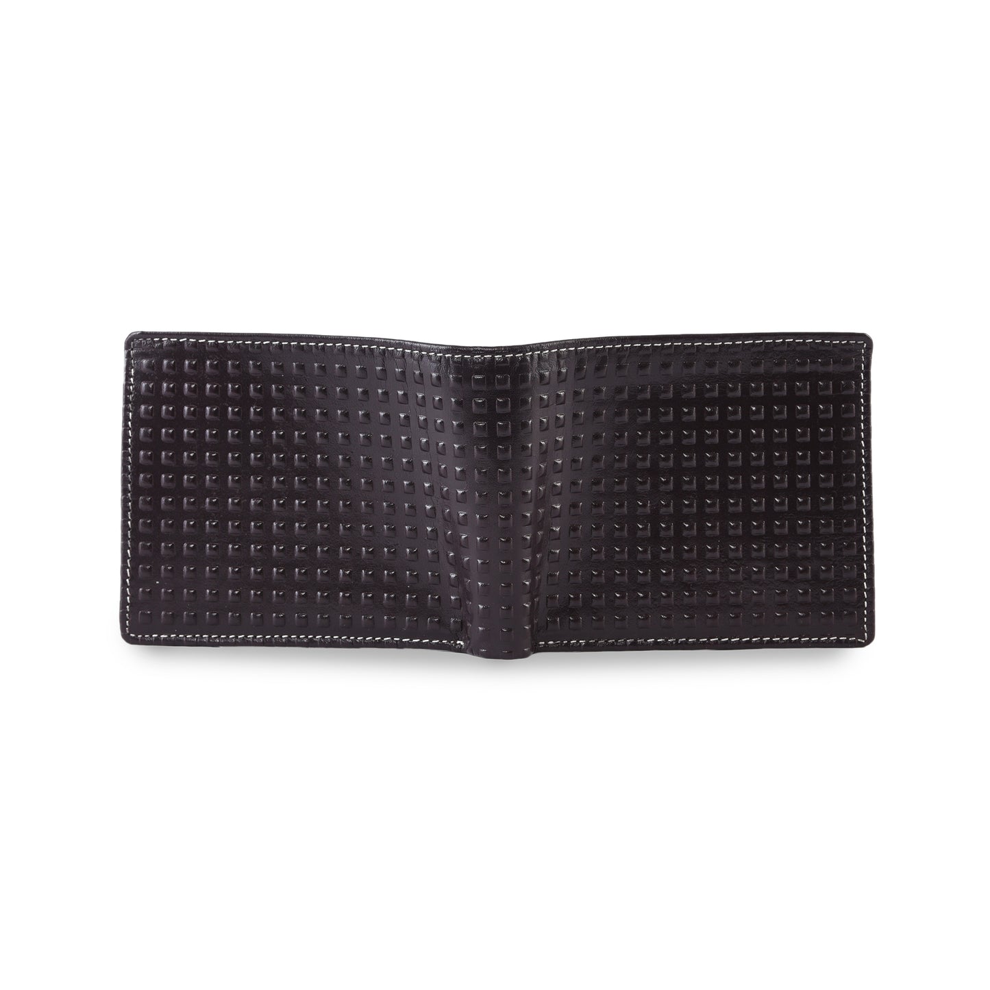MARFIT Brown Genuine Leather Bifold Wallet for Men – Raised Embossed Grid Pattern, Coin Pocket, ID Window & Card Slots