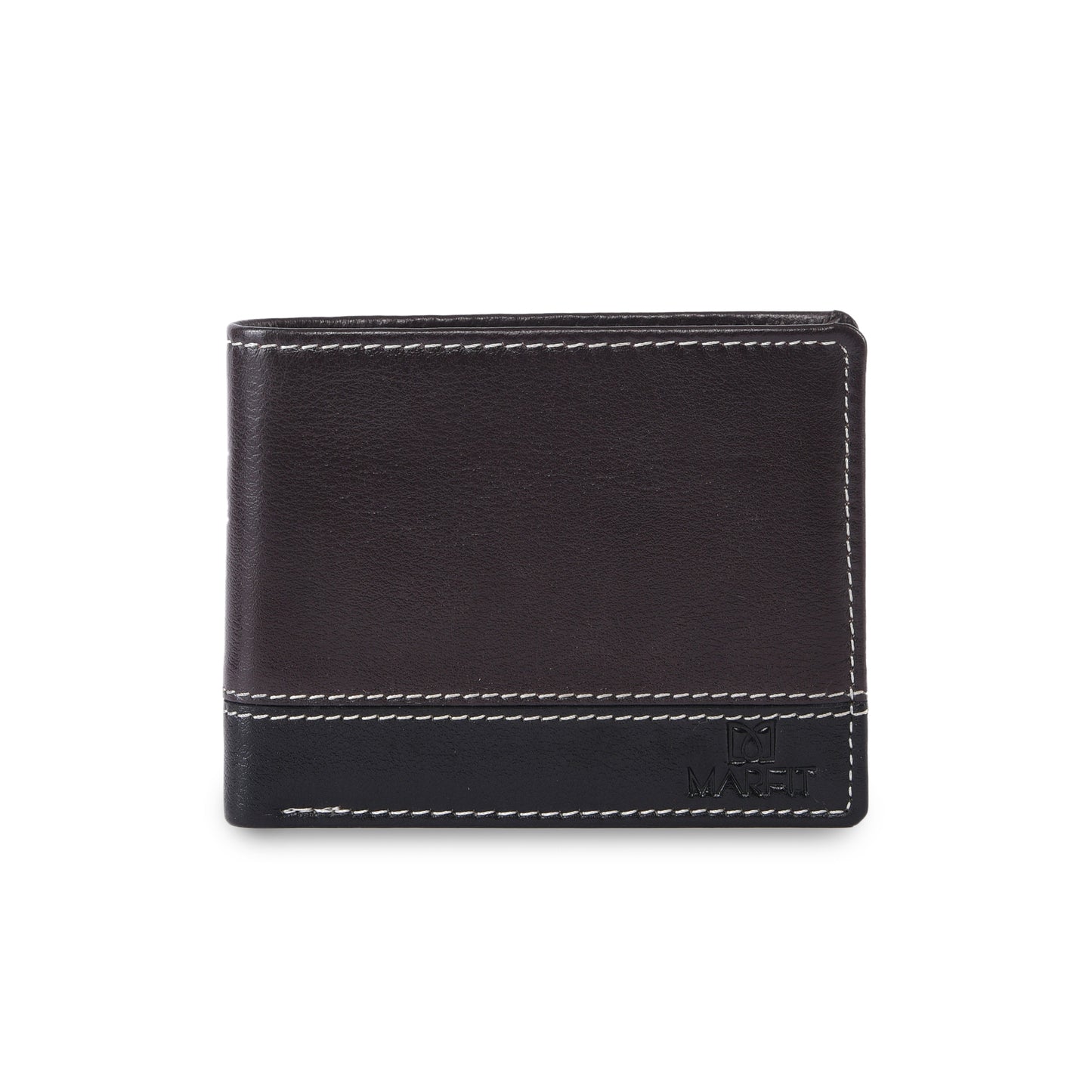MARFIT Brown Genuine Leather Bifold Wallet for Men – Dual Tone Design with Contrast Stitching, Coin Pocket & ID Window