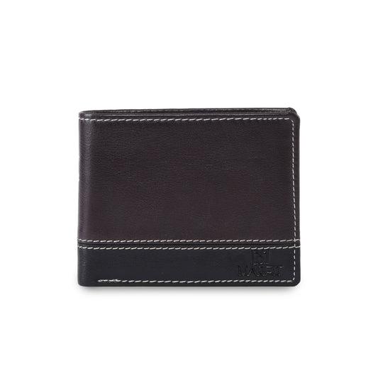 MARFIT Brown Genuine Leather Bifold Wallet for Men – Dual Tone Design with Contrast Stitching, Coin Pocket & ID Window