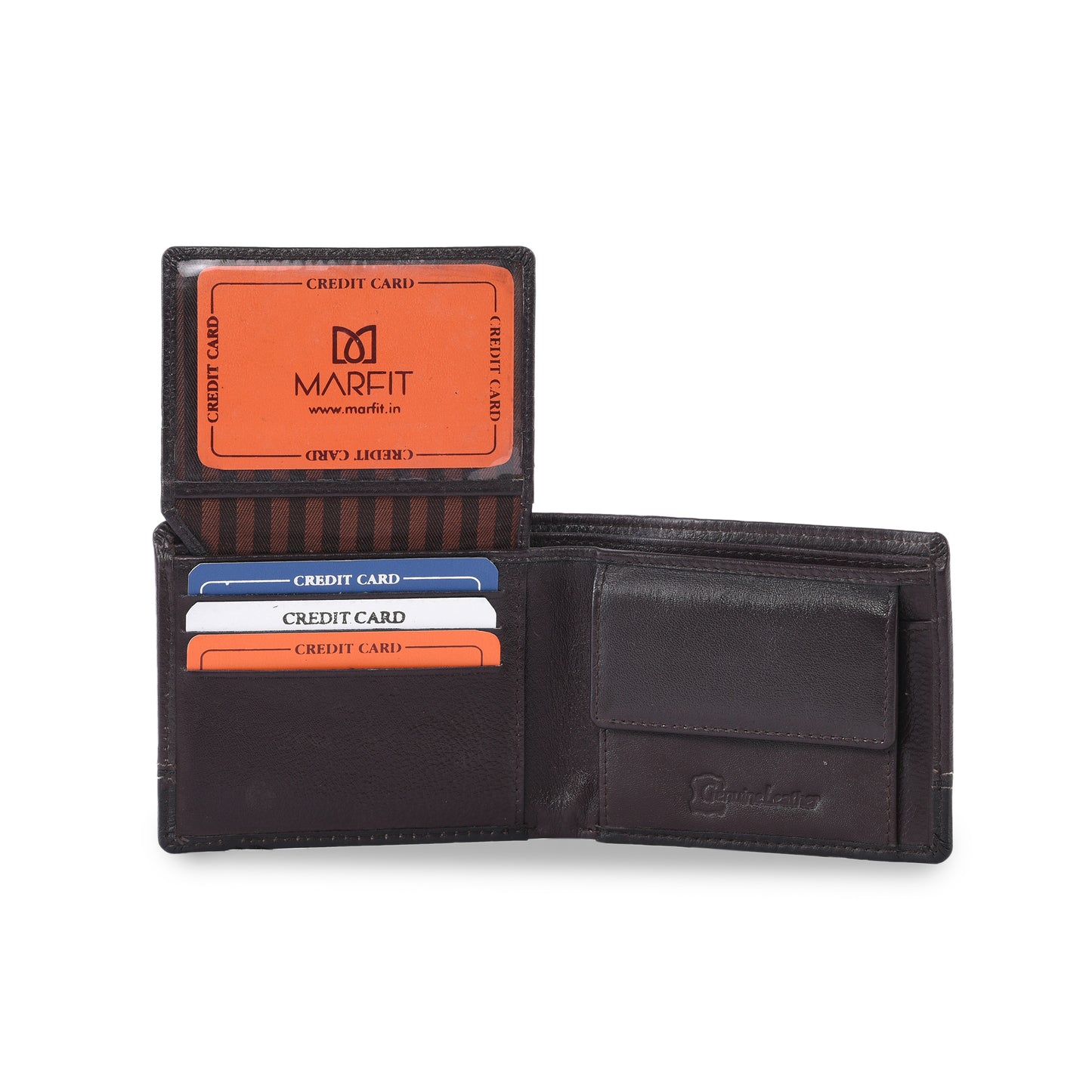 MARFIT Brown Genuine Leather Bifold Wallet for Men – Dual Tone Design with Contrast Stitching, Coin Pocket & ID Window