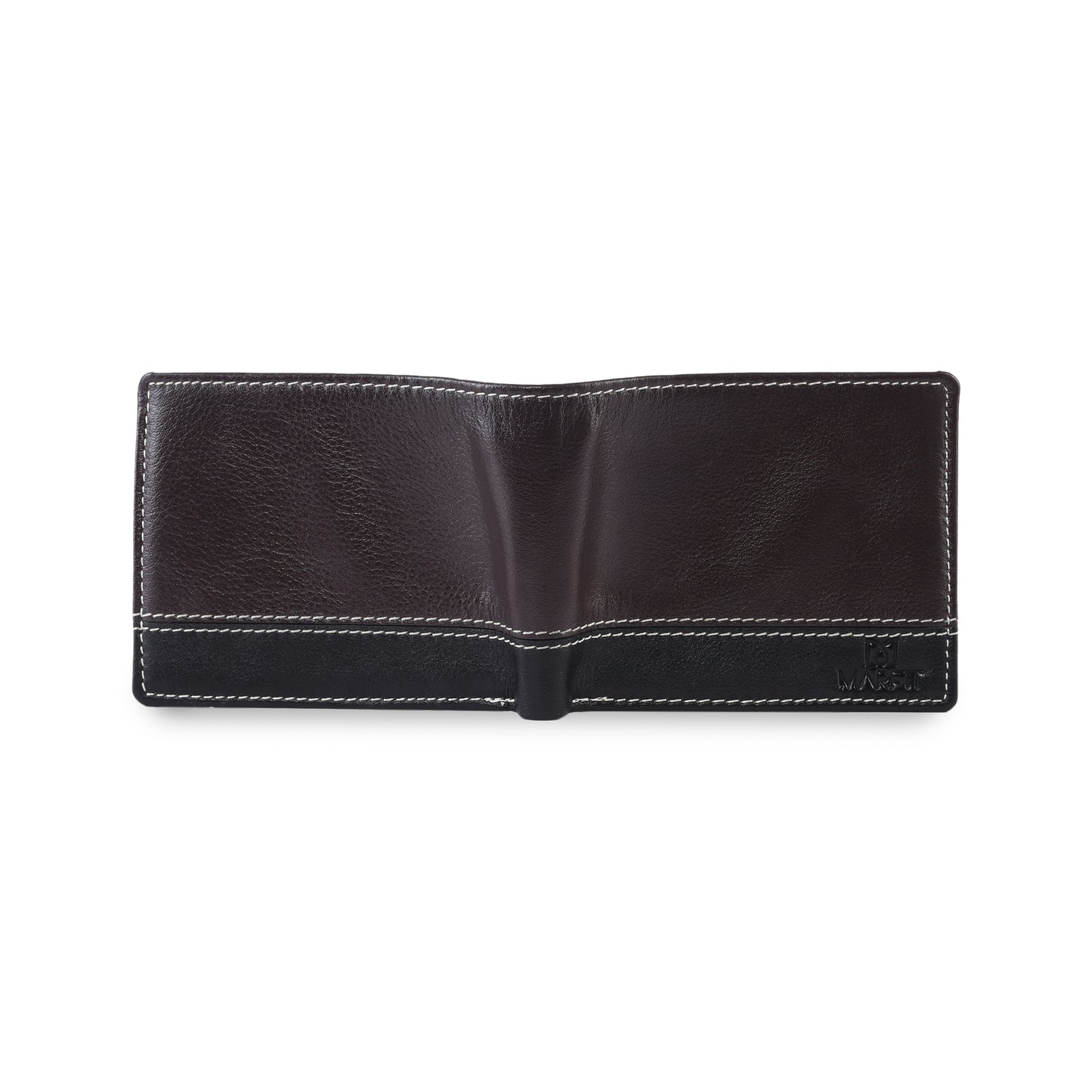 MARFIT Brown Genuine Leather Bifold Wallet for Men – Dual Tone Design with Contrast Stitching, Coin Pocket & ID Window
