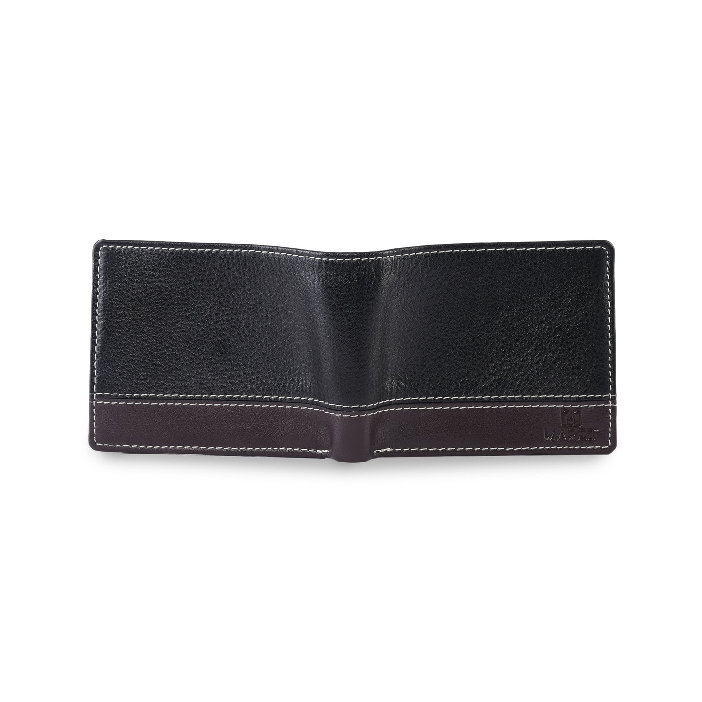 MARFIT Black Genuine Leather Bifold Wallet for Men – Dual Tone Design with Contrast Stitching, Coin Pocket & ID Window