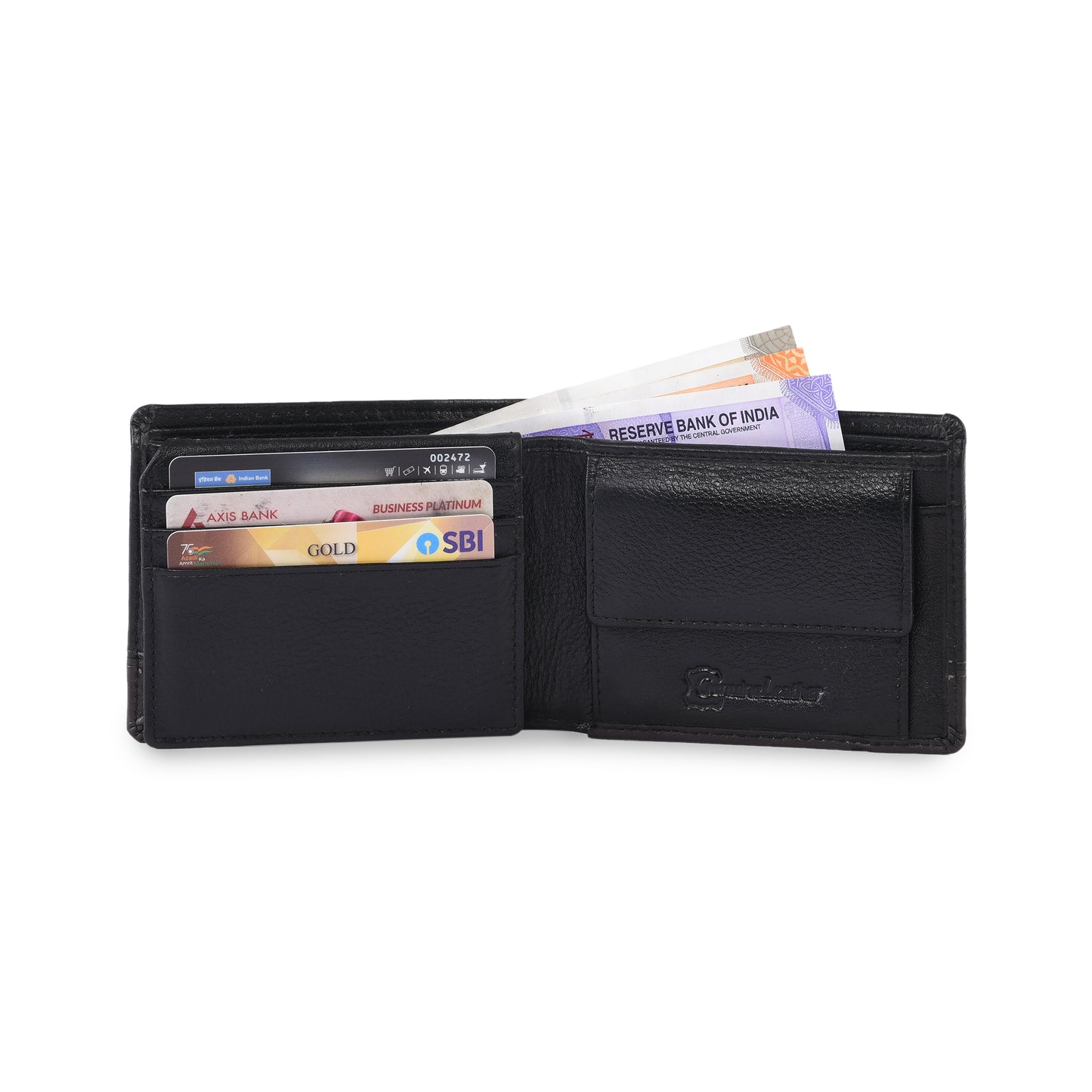 MARFIT Black Genuine Leather Bifold Wallet for Men – Dual Tone Design with Contrast Stitching, Coin Pocket & ID Window