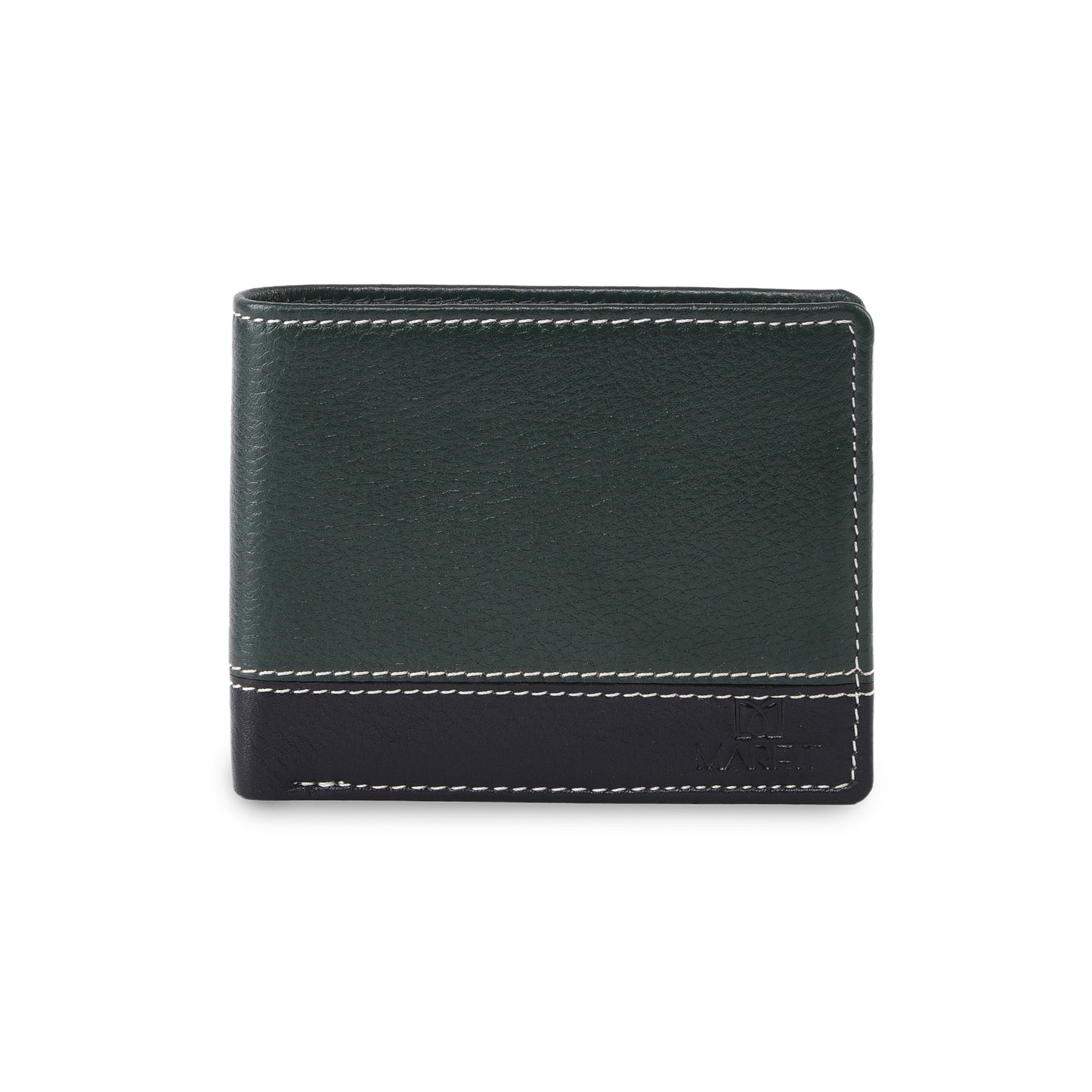 MARFIT Green Genuine Leather Bifold Wallet for Men – Dual Tone Design with Contrast Stitching, Coin Pocket & ID Window