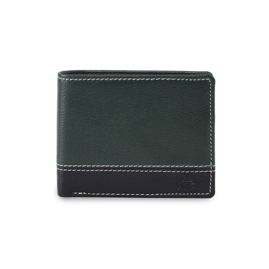 MARFIT Green Genuine Leather Bifold Wallet for Men – Dual Tone Design with Contrast Stitching, Coin Pocket & ID Window
