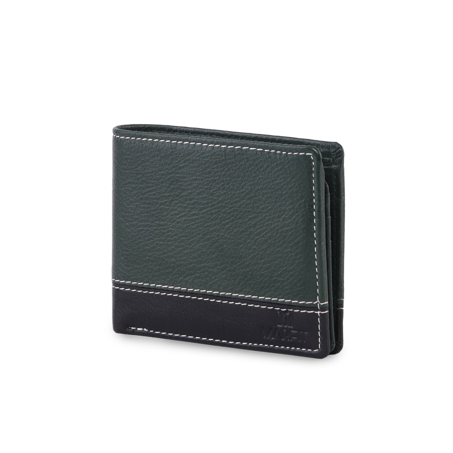 MARFIT Green Genuine Leather Bifold Wallet for Men – Dual Tone Design with Contrast Stitching, Coin Pocket & ID Window