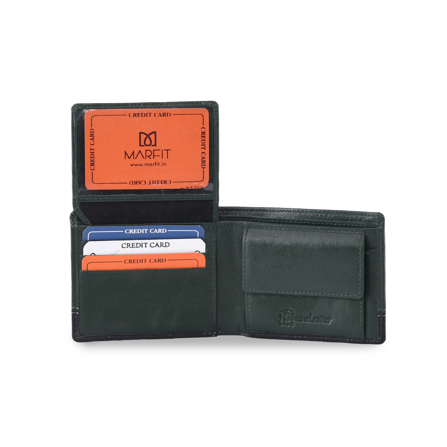MARFIT Green Genuine Leather Bifold Wallet for Men – Dual Tone Design with Contrast Stitching, Coin Pocket & ID Window