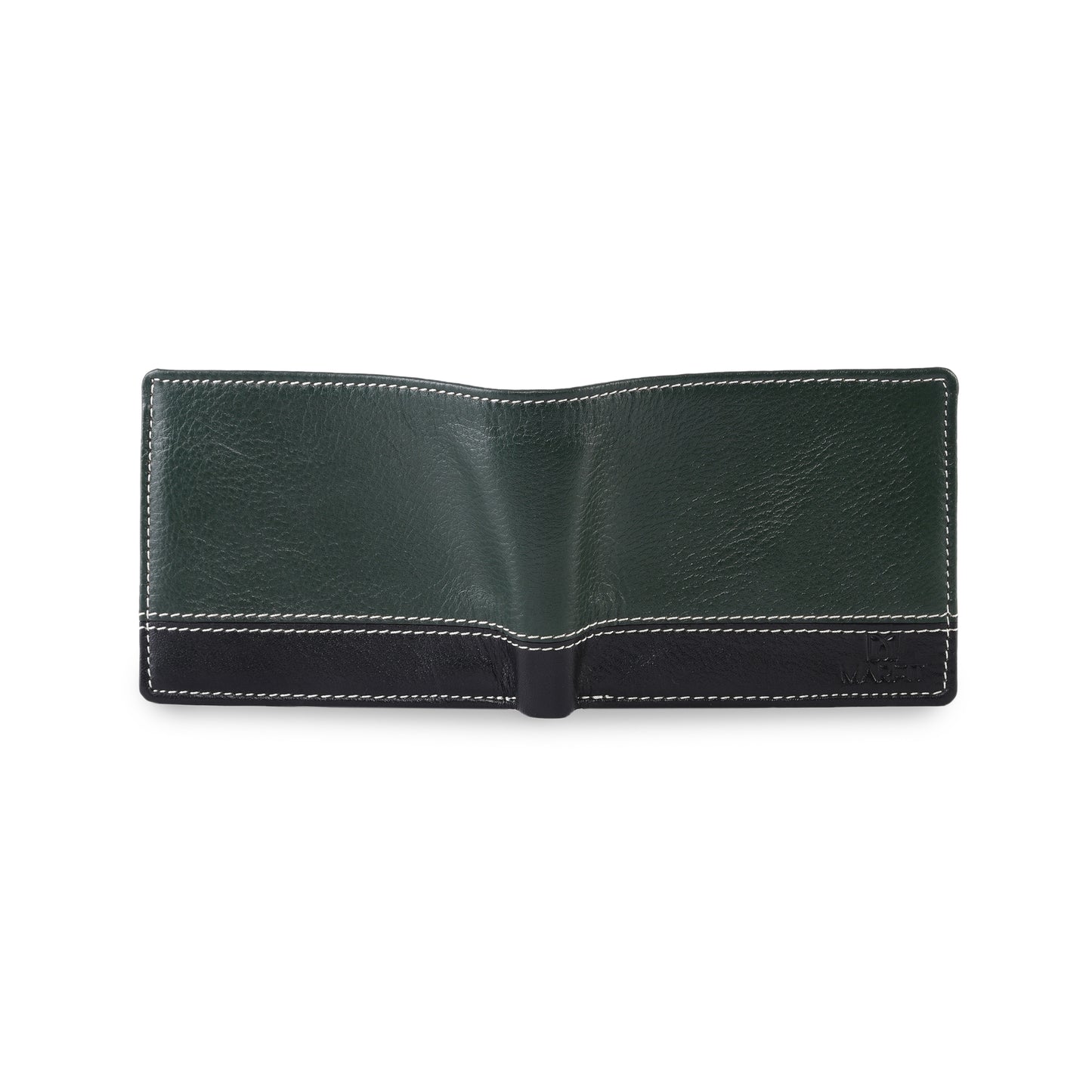 MARFIT Green Genuine Leather Bifold Wallet for Men – Dual Tone Design with Contrast Stitching, Coin Pocket & ID Window