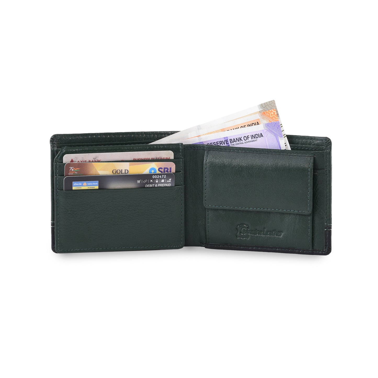 MARFIT Green Genuine Leather Bifold Wallet for Men – Dual Tone Design with Contrast Stitching, Coin Pocket & ID Window