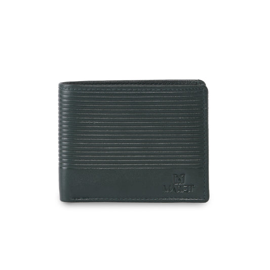 MARFIT Green Genuine Leather Bifold Wallet for Men – Horizontal Line Embossed Design with Coin Pocket