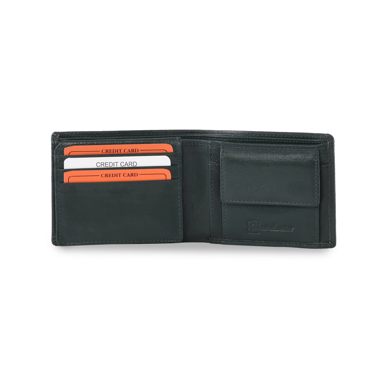 MARFIT Green Genuine Leather Bifold Wallet for Men – Horizontal Line Embossed Design with Coin Pocket