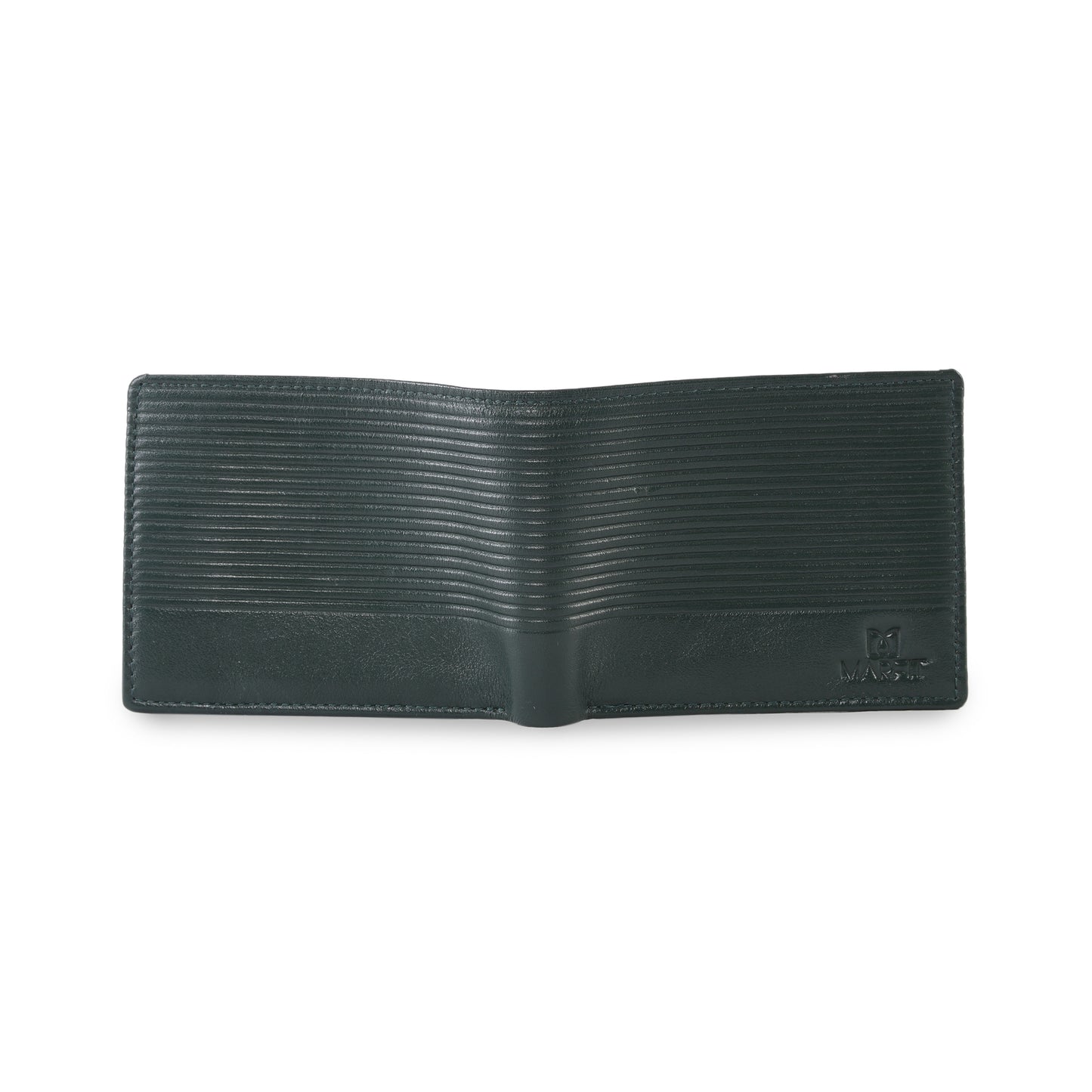 MARFIT Green Genuine Leather Bifold Wallet for Men – Horizontal Line Embossed Design with Coin Pocket