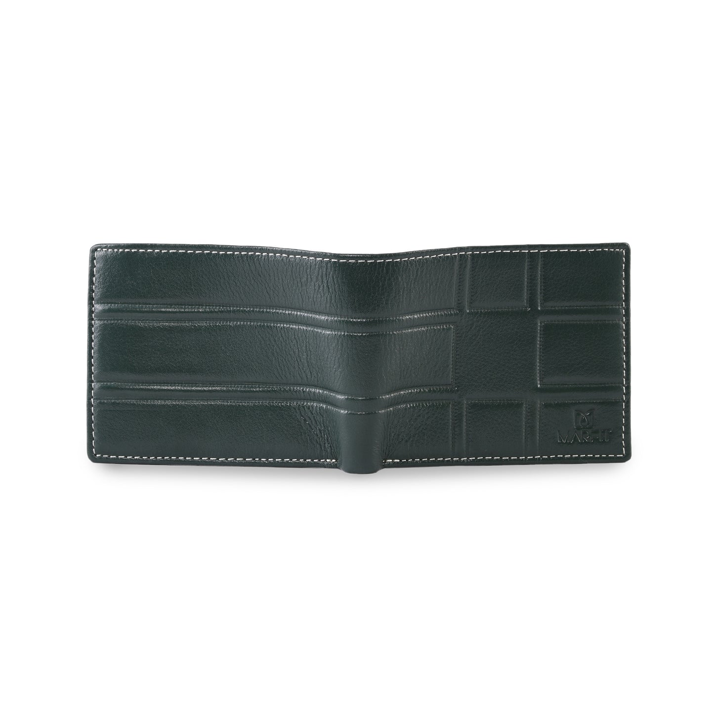 MARFIT Green Genuine Leather Bifold Wallet for Men – Embossed Grid Pattern with Coin Pocket & Card Slots