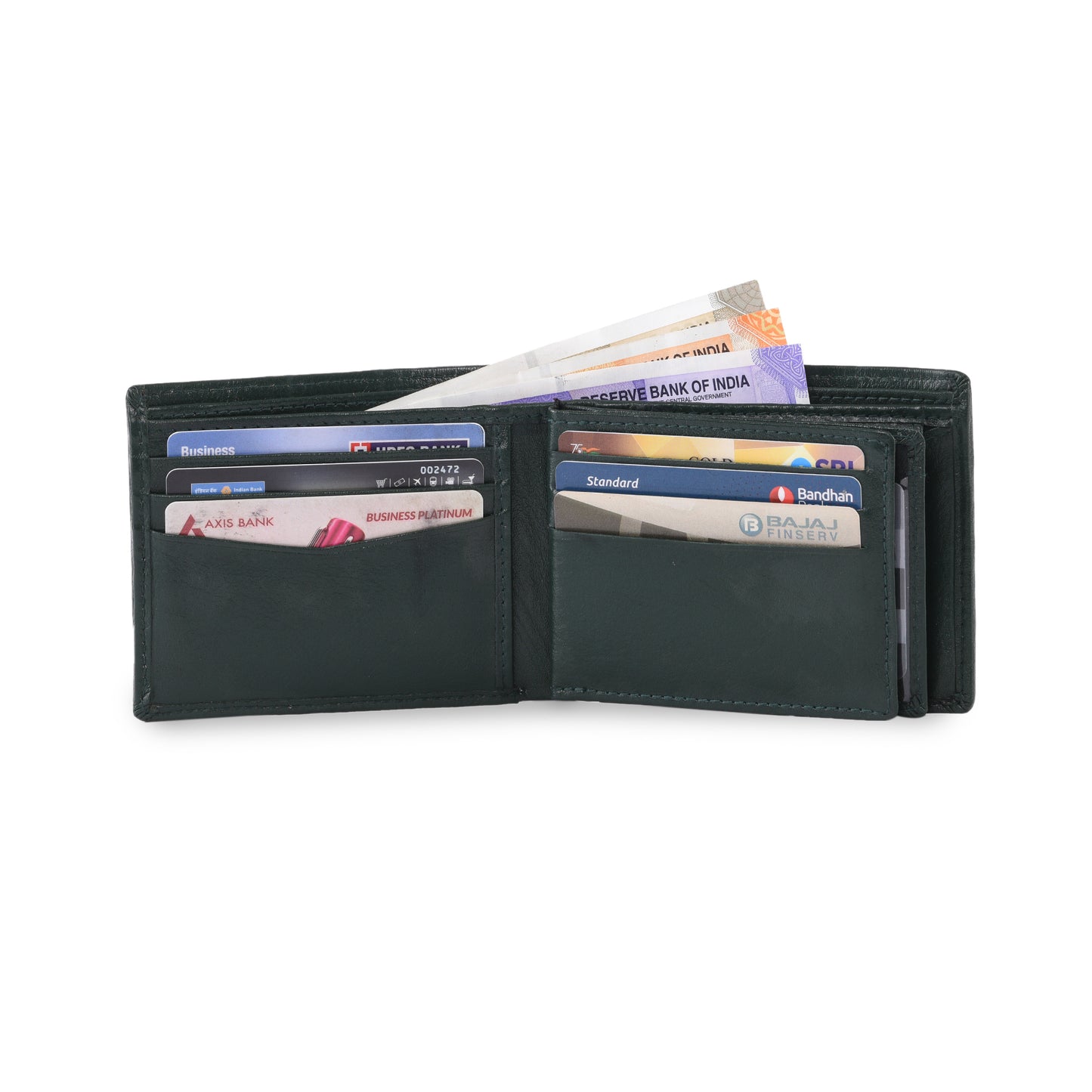 MARFIT Green Genuine Leather Bifold Wallet for Men – Embossed Grid Pattern with Coin Pocket & Card Slots