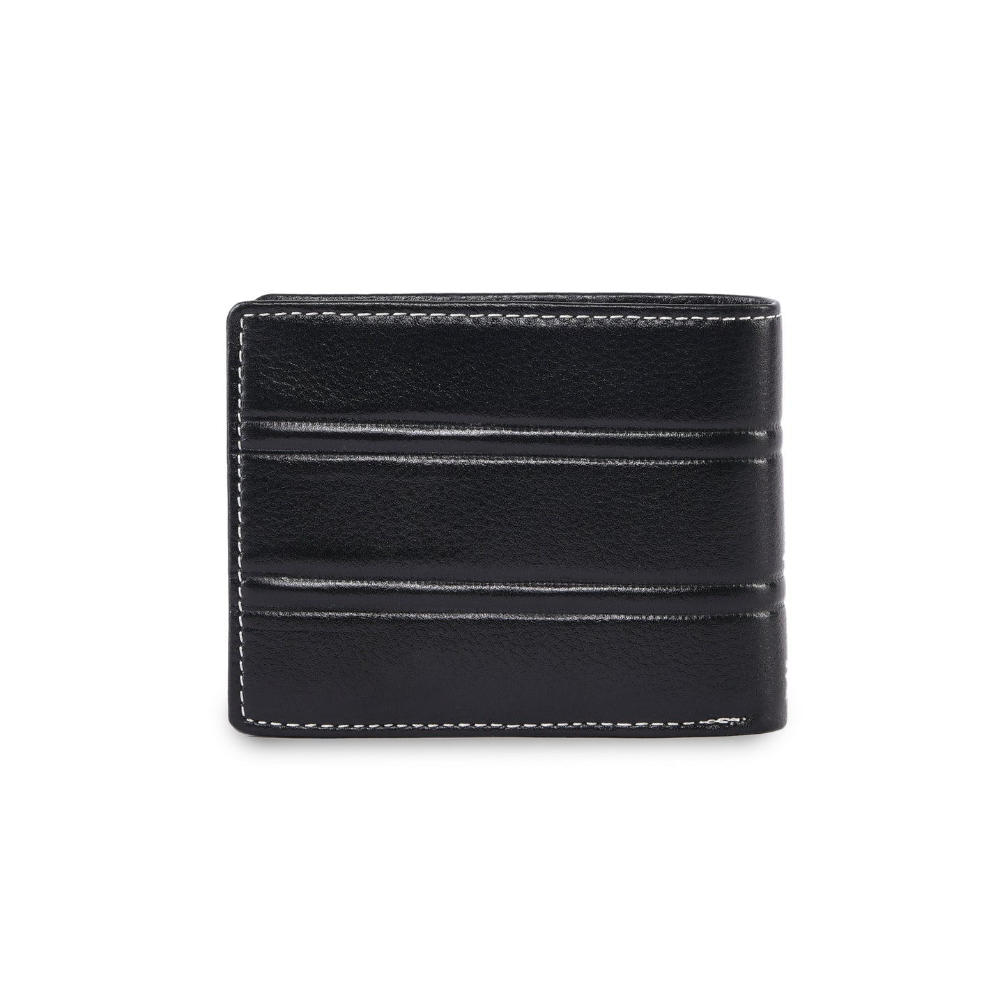 MARFIT Black Genuine Leather Bifold Wallet for Men – Embossed Grid Pattern, Coin Pocket, Multiple Card Slots