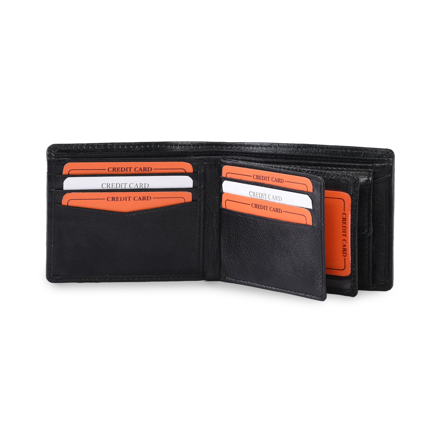 MARFIT Black Genuine Leather Bifold Wallet for Men – Embossed Grid Pattern, Coin Pocket, Multiple Card Slots