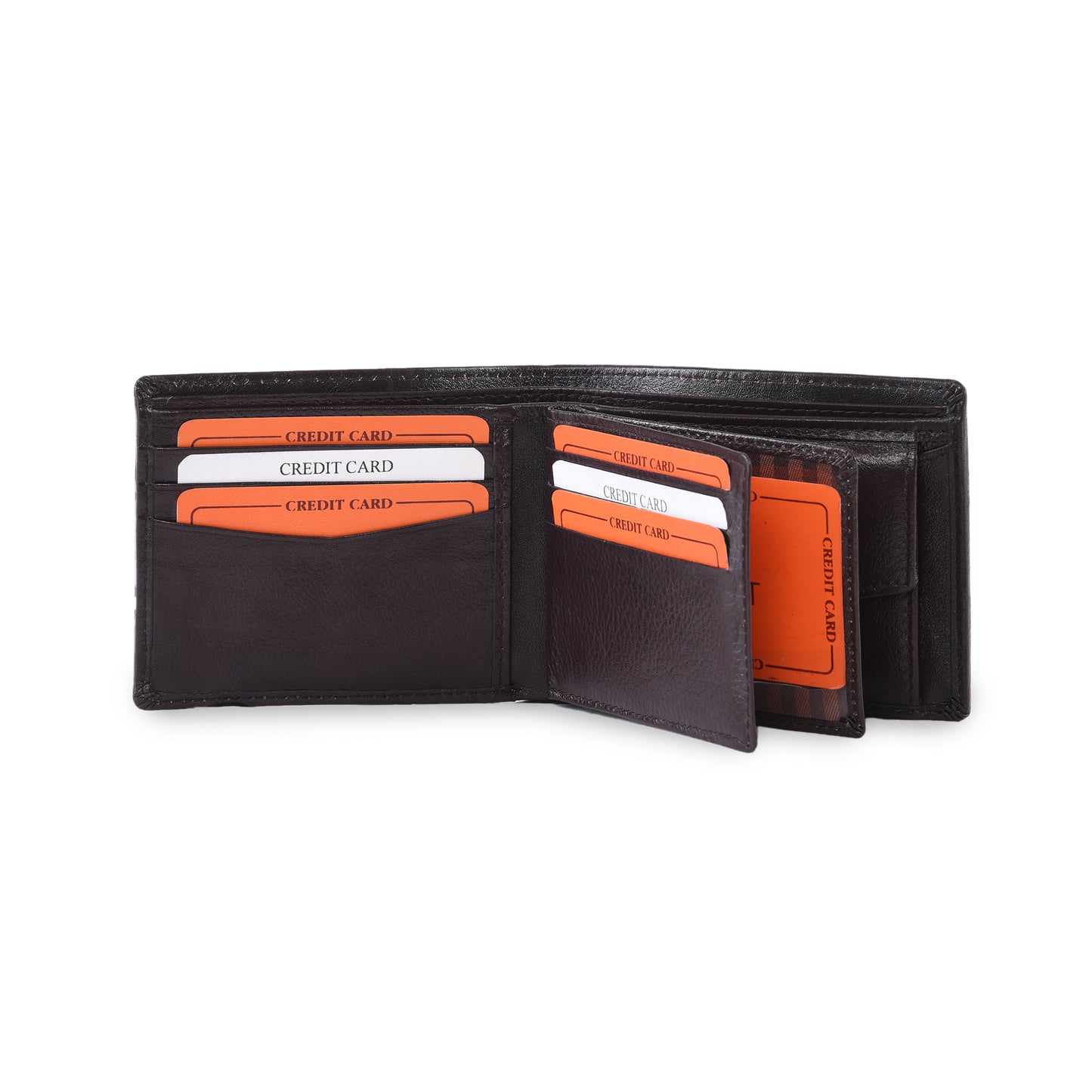 MARFIT Brown Genuine Leather Bifold Wallet for Men – Embossed Grid Pattern with Coin Pocket & Card Slots