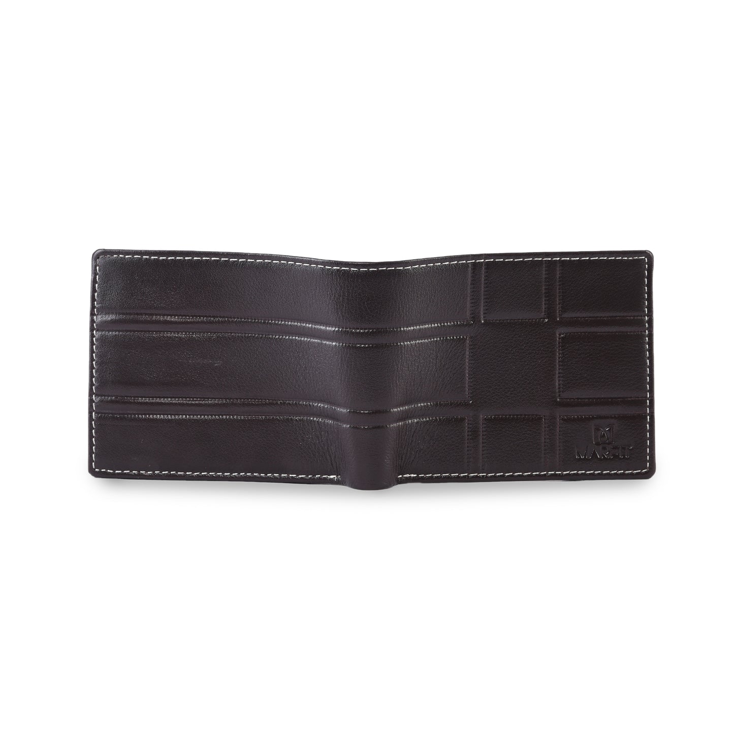 MARFIT Brown Genuine Leather Bifold Wallet for Men – Embossed Grid Pattern with Coin Pocket & Card Slots