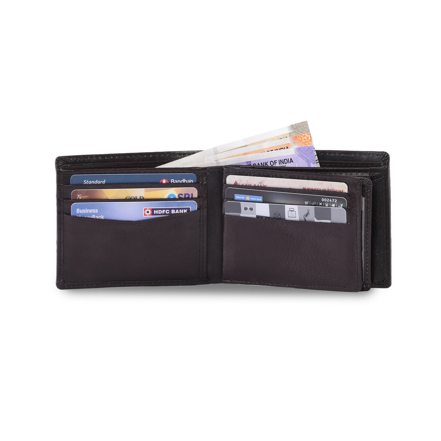 MARFIT Brown Genuine Leather Bifold Wallet for Men – Embossed Grid Pattern with Coin Pocket & Card Slots
