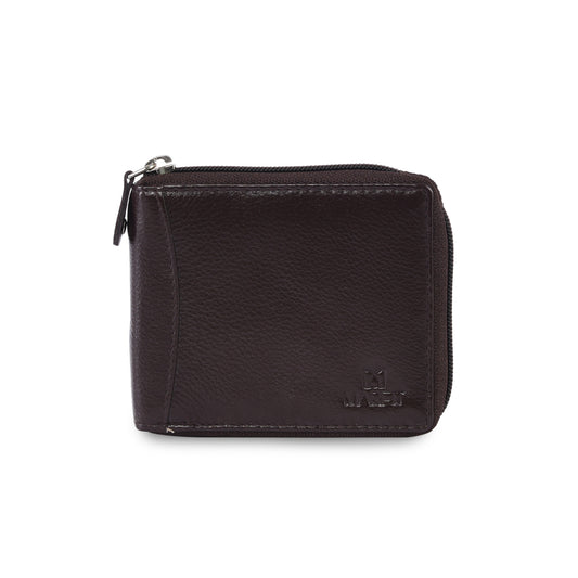 MARFIT Brown Genuine Leather Bifold Wallet for Men with Zipper Closure & Coin Pocket