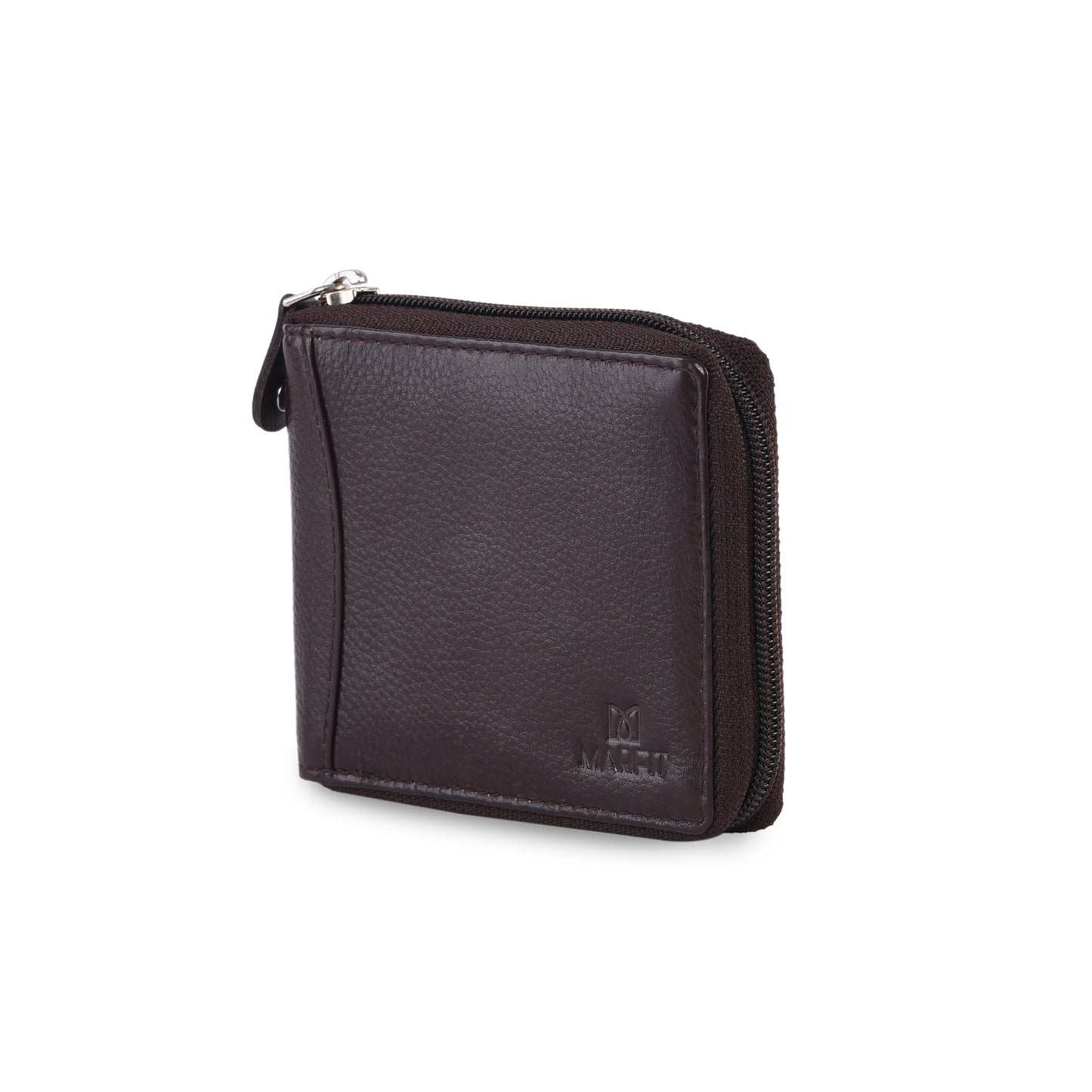 MARFIT Brown Genuine Leather Bifold Wallet for Men with Zipper Closure & Coin Pocket