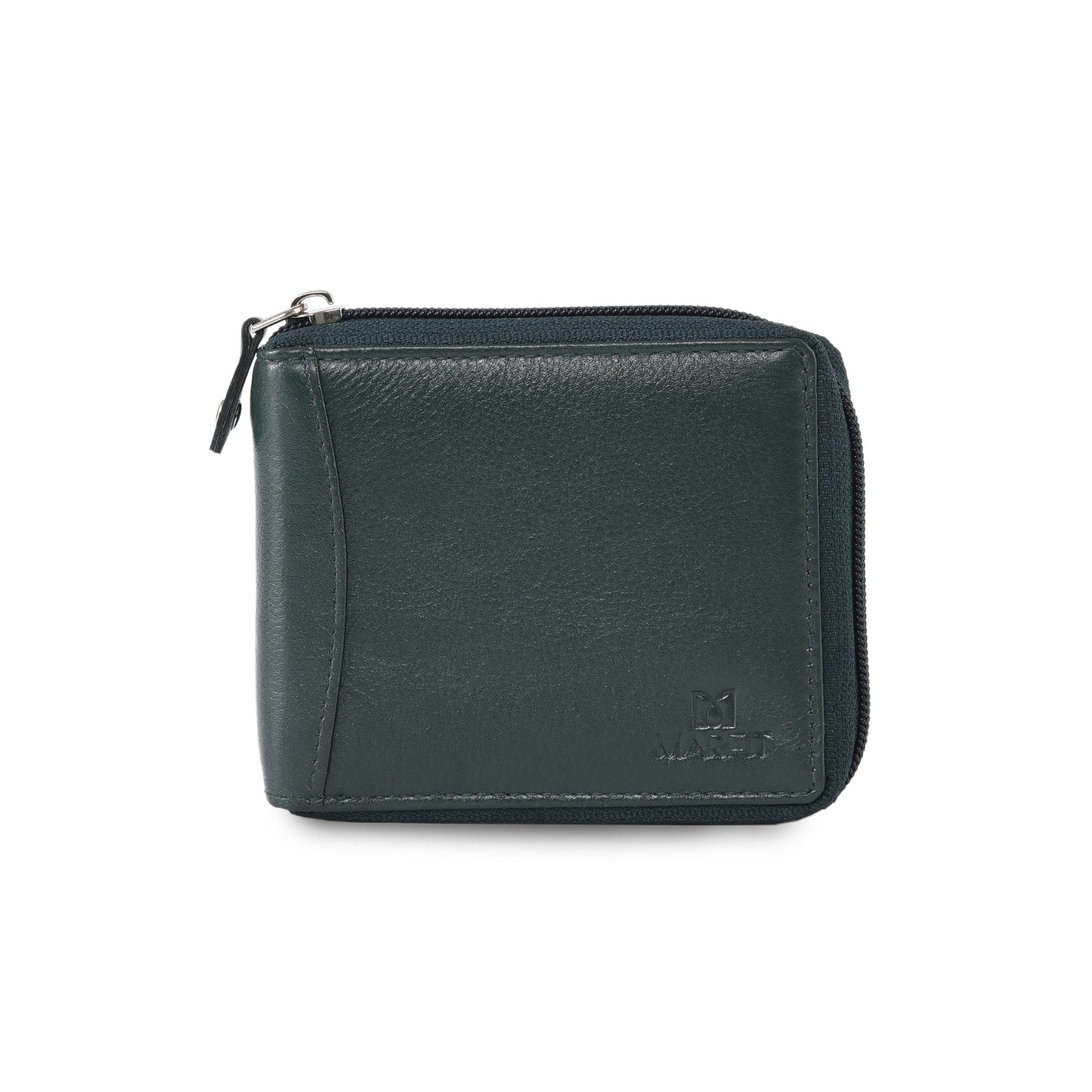 MARFIT Green Genuine Leather Bifold Wallet for Men with Zipper Closure & Coin Pocket