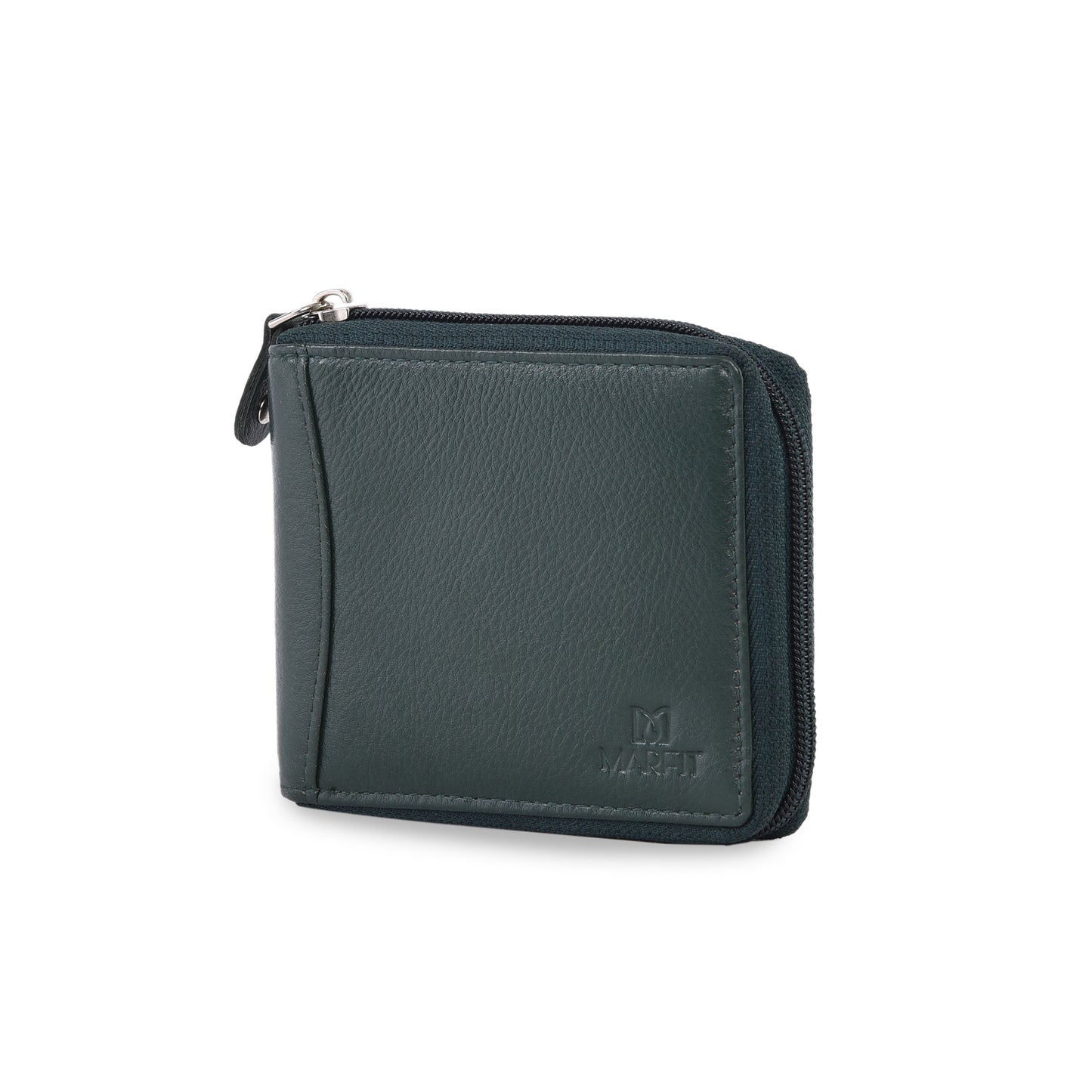 MARFIT Green Genuine Leather Bifold Wallet for Men with Zipper Closure & Coin Pocket