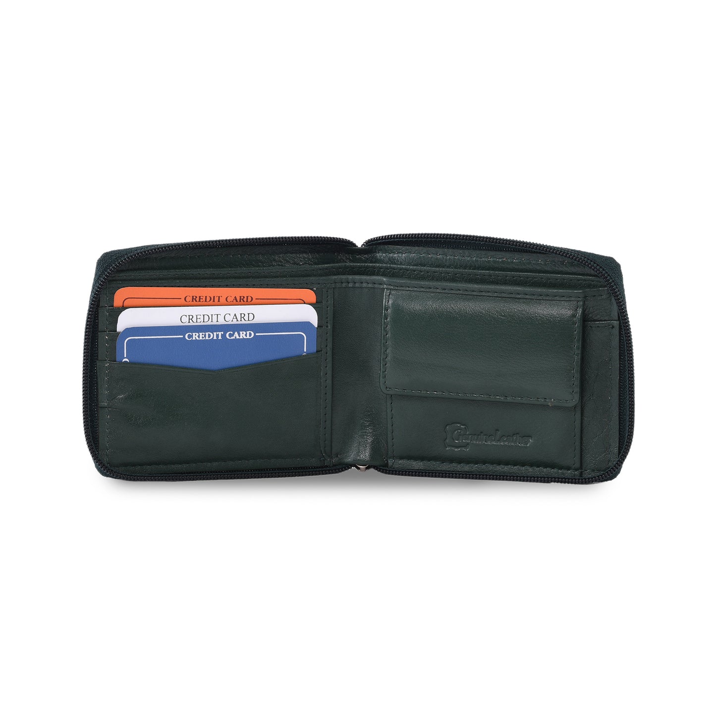 MARFIT Green Genuine Leather Bifold Wallet for Men with Zipper Closure & Coin Pocket