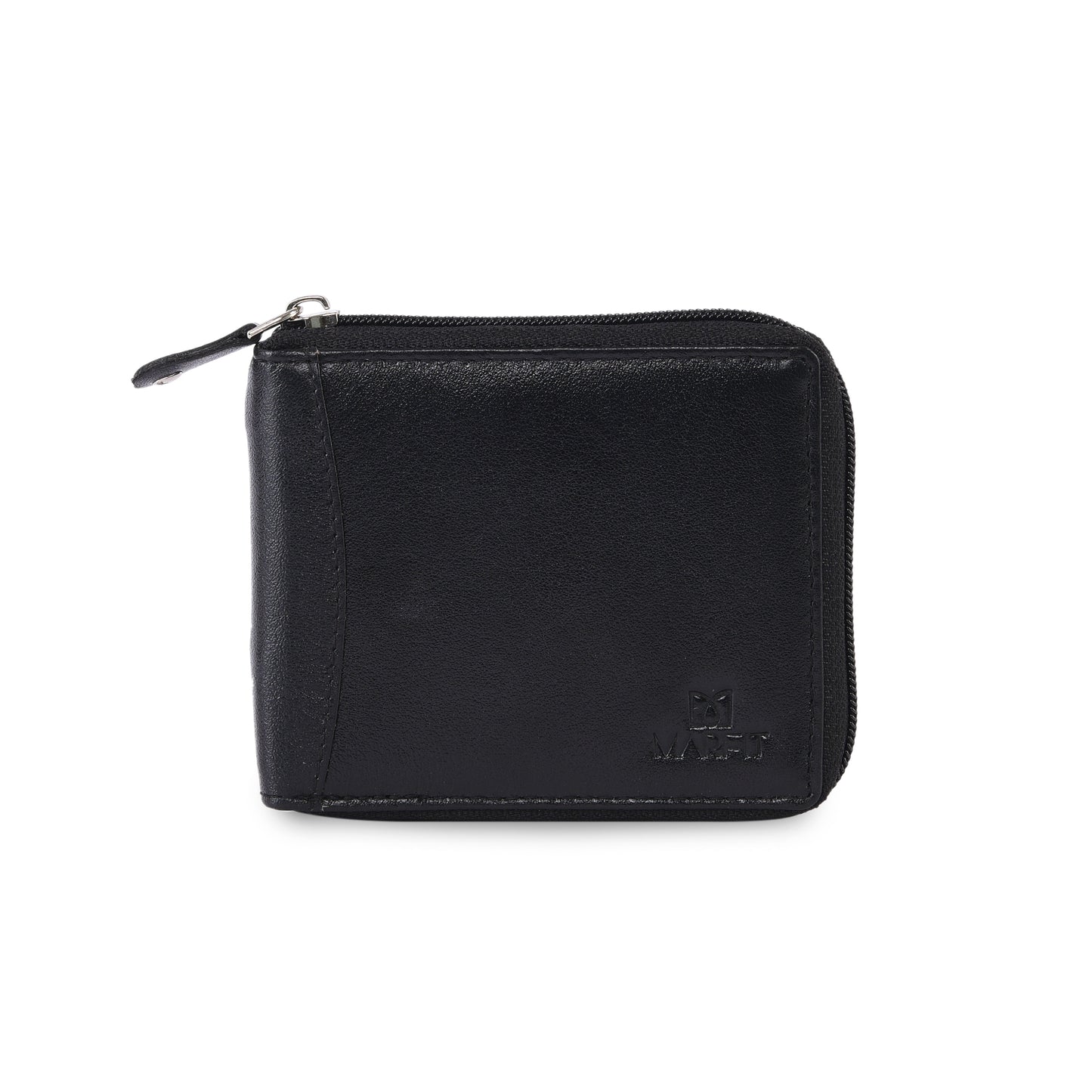 MARFIT Black Genuine Leather Bifold Wallet for Men with Zipper Closure & Coin Pocket