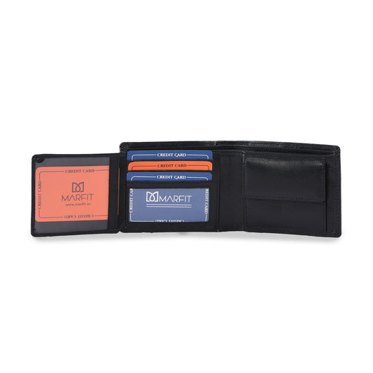 MARFIT Genuine Leather Wallet for Men – Black Bifold Wallet with Coin Pocket & Card Slots