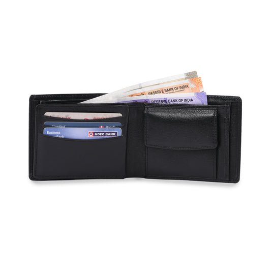 MARFIT Black Genuine Leather Wallet for Men – Slim Bifold Wallet with Card Slots, ID Window & Coin Pocket
