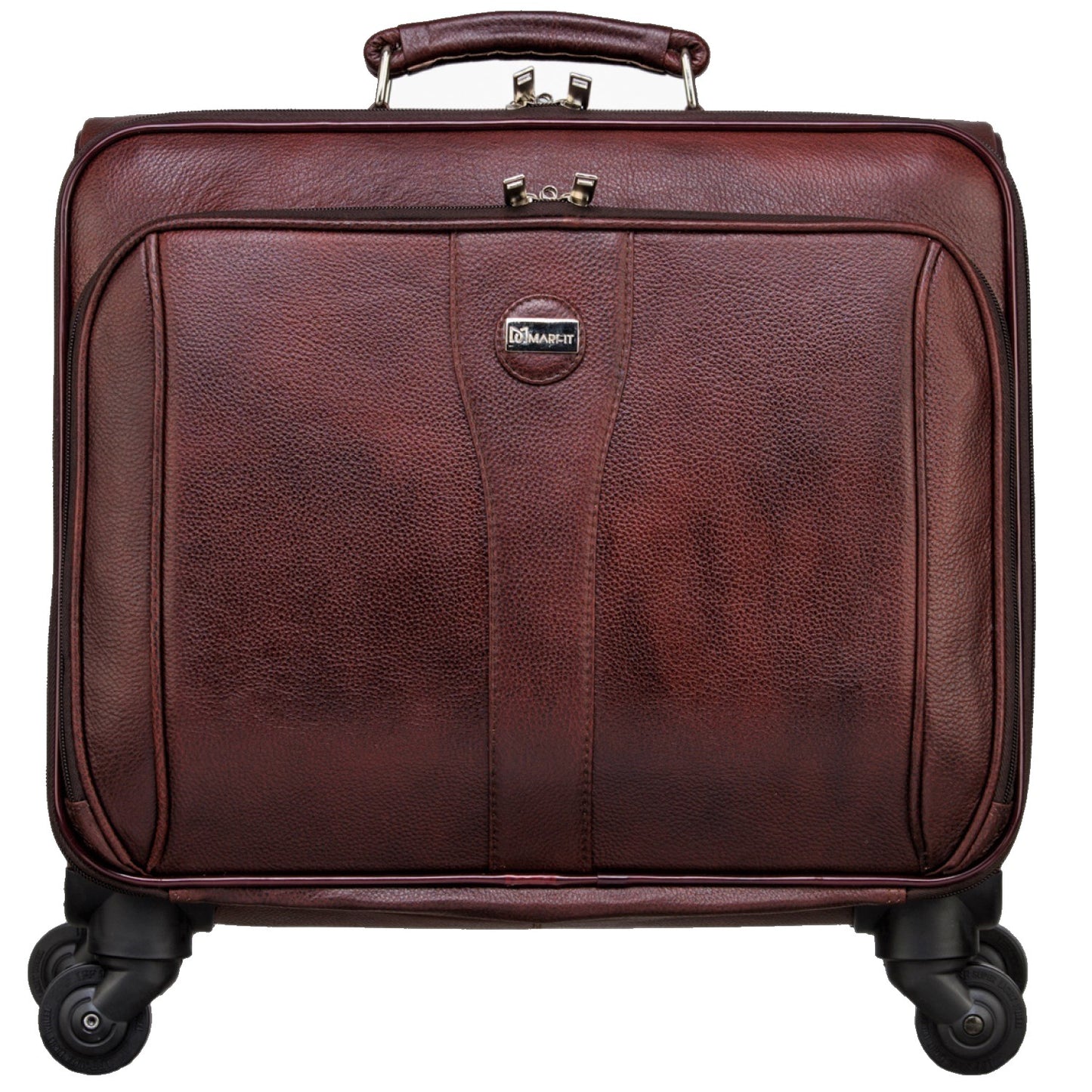 MARFIT Genuine Leather Cabin Trolley Bag – Brown | Premium Business Travel Suitcase with 360° Wheels