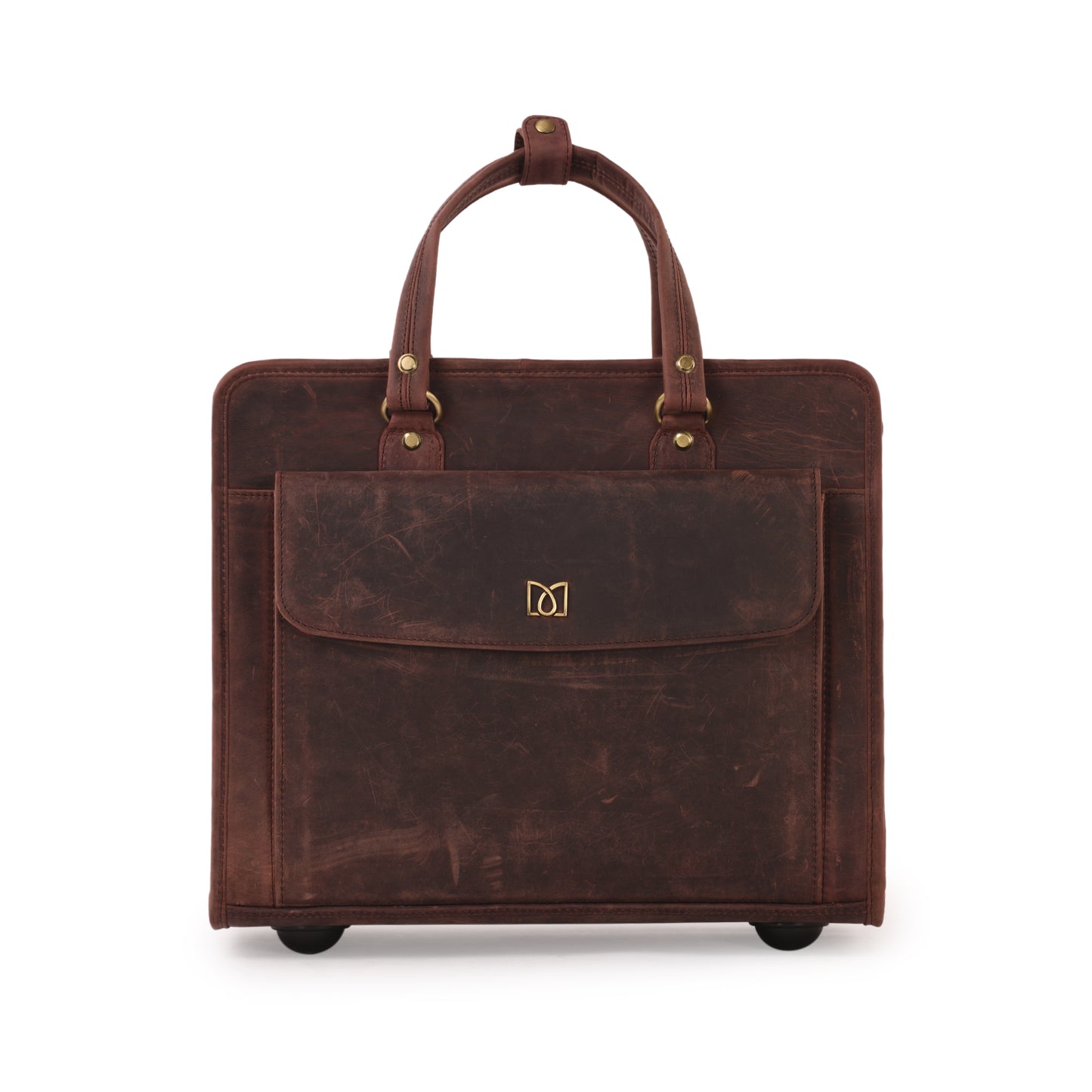 MARFIT Genuine Leather Trolley Messenger Bag with Wheels – 2 Compartment Laptop Office Travel Briefcase (Brown Vintage)