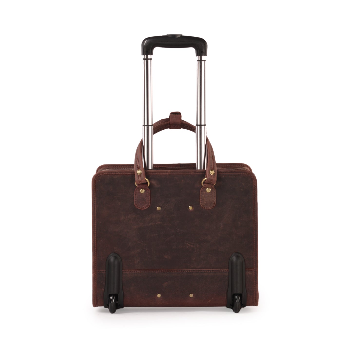 MARFIT Genuine Leather Trolley Messenger Bag with Wheels – 2 Compartment Laptop Office Travel Briefcase (Brown Vintage)