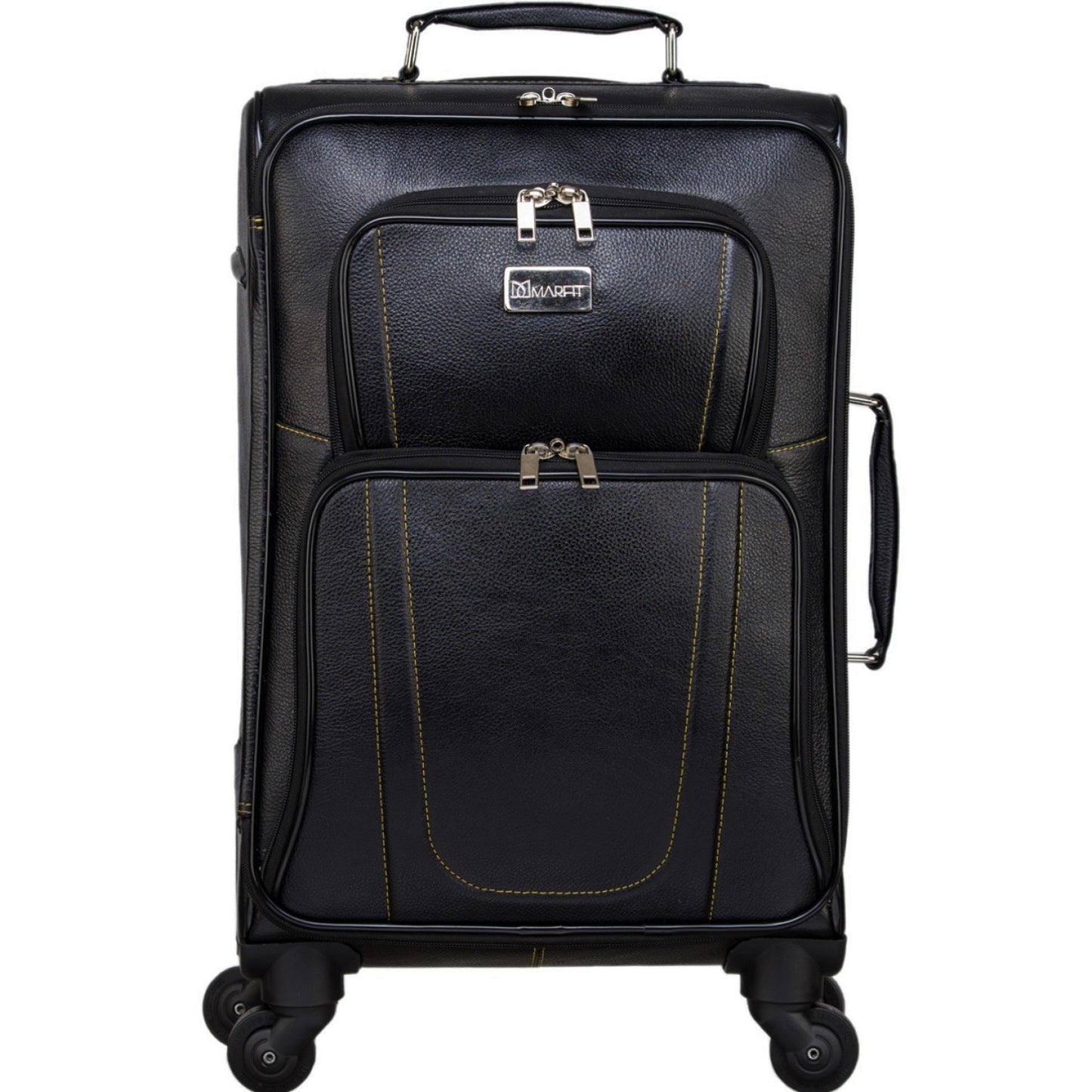 MARFIT Genuine Leather Cabin Trolley Bag – Black | 4 Wheel Travel Suitcase