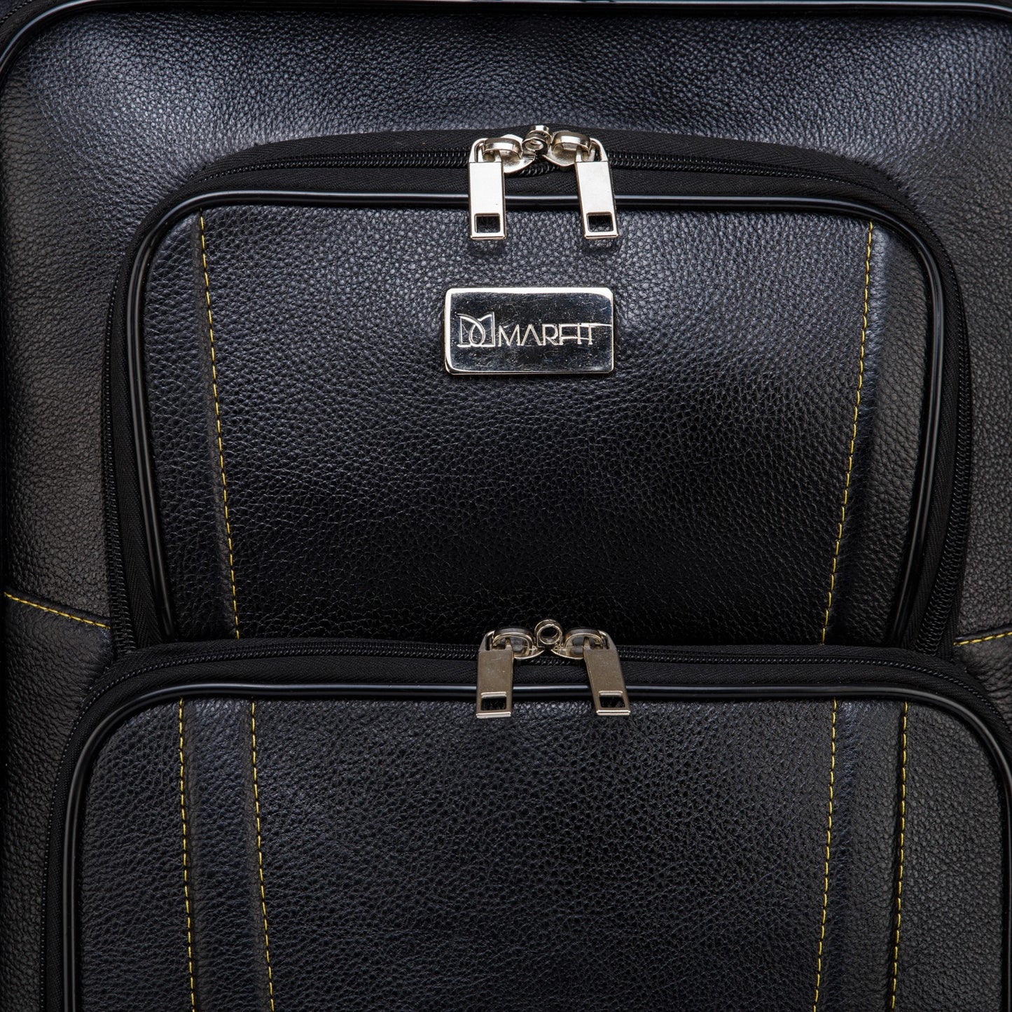 MARFIT Genuine Leather Cabin Trolley Bag – Black | 4 Wheel Travel Suitcase