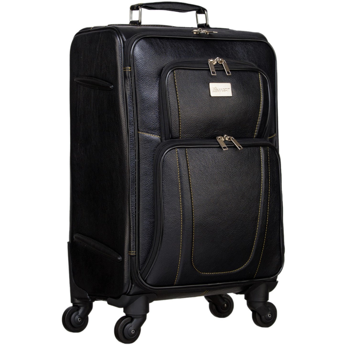 MARFIT Genuine Leather Cabin Trolley Bag – Black | 4 Wheel Travel Suitcase