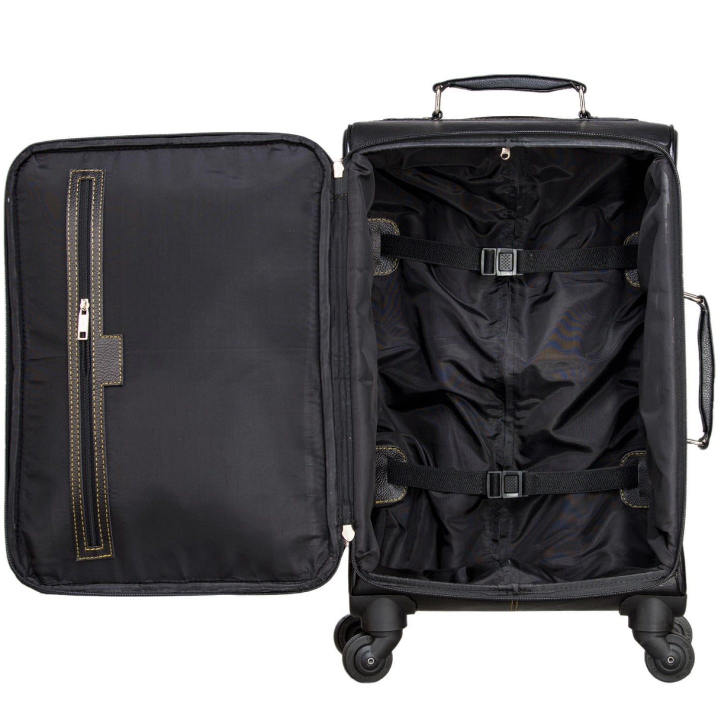 MARFIT Genuine Leather Cabin Trolley Bag – Black | 4 Wheel Travel Suitcase