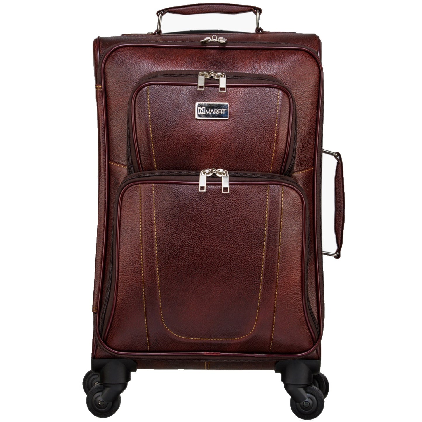 MARFIT Genuine Leather Cabin Trolley Bag – Brown | 4 Wheel Travel Suitcase