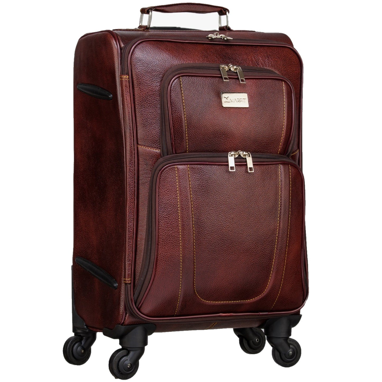 MARFIT Genuine Leather Cabin Trolley Bag – Brown | 4 Wheel Travel Suitcase